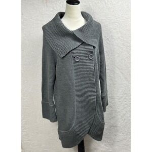 United States Sweaters Gray Chunky Knit Longline Cardigan Portrait Collar XL